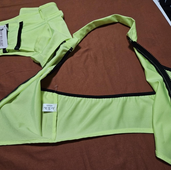 JUST TO FLIRT HIGHLIGHTER YELLOW DANCE WEAR SET - Picture 10 of 13